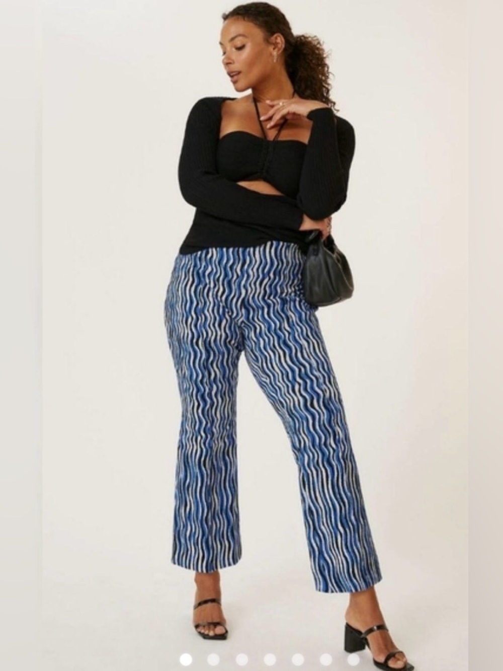 Maeve Anthropologie Margot Wave Print Pants Blue Wide Leg Size S